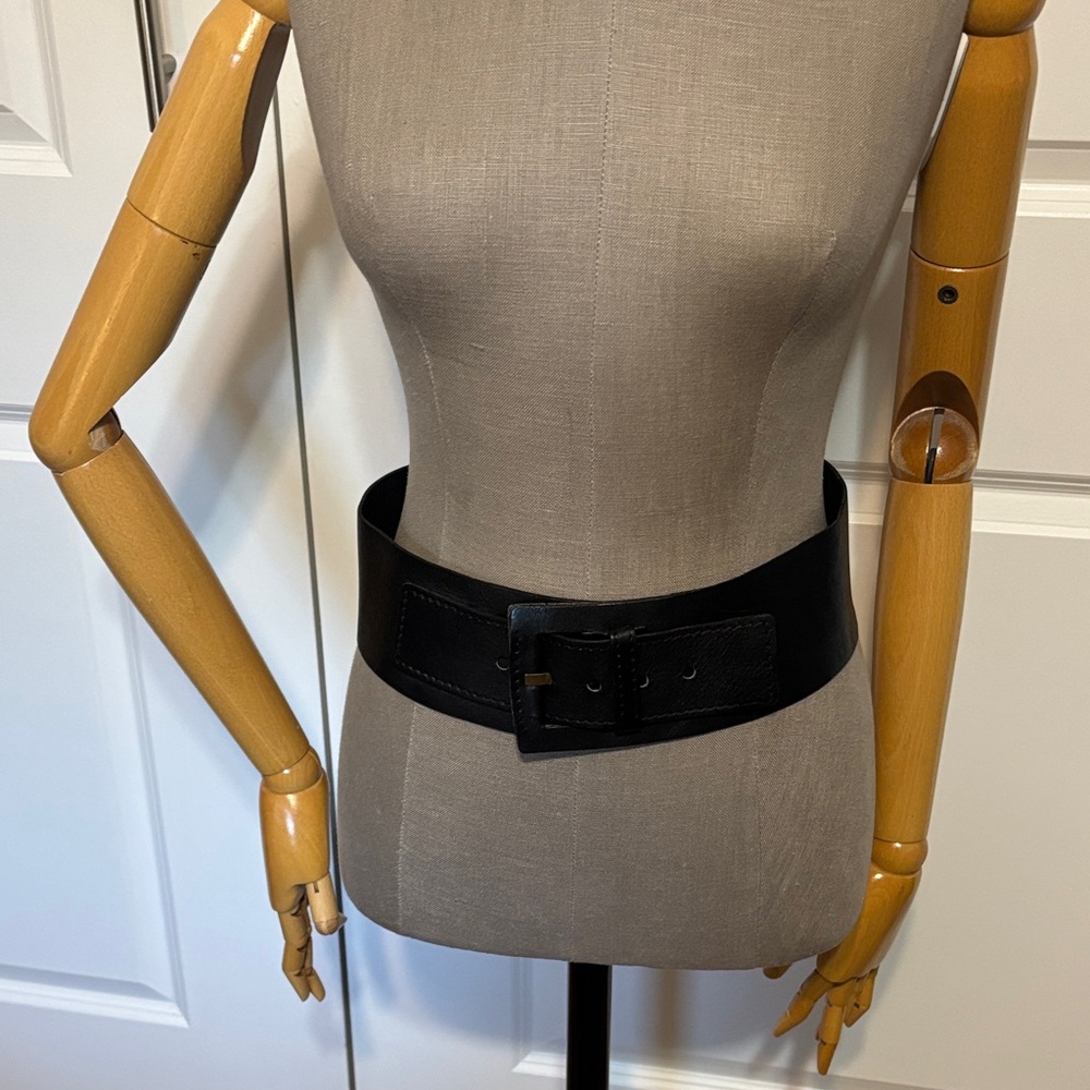 Vintage Black Wide Leather Waist Belt with Buckle